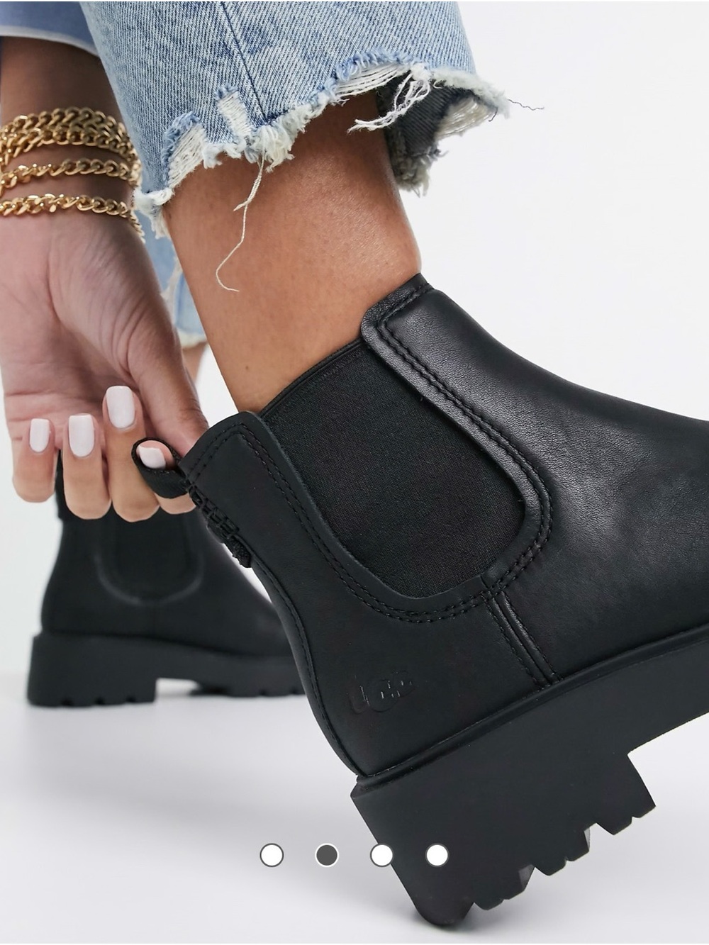 UGG Markstrum Genuine Leather Black Chelsea Lug Sole Ankle Boot